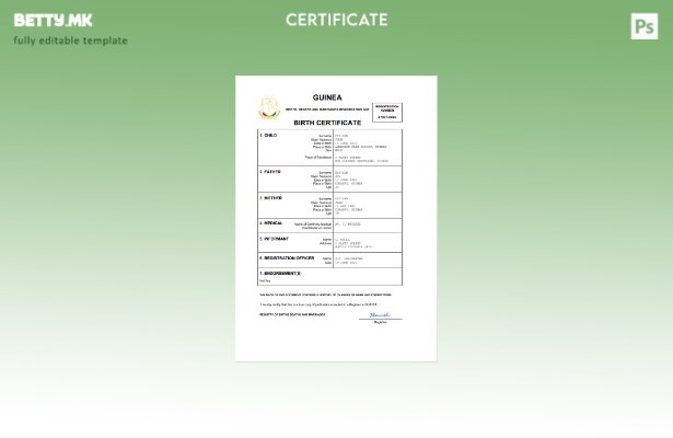 модерен стил Гвинеја од витално значење за извод од матична книга на родени Ша